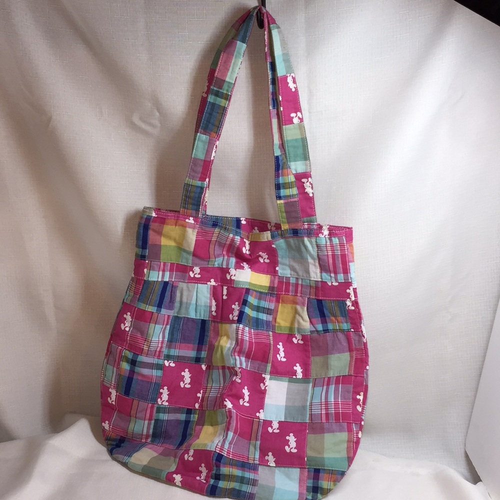 Disney parks madras plaid patch tote bag purse